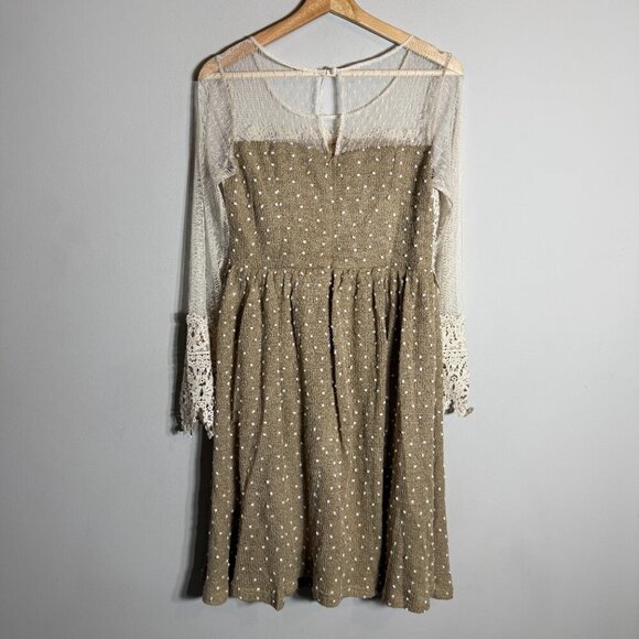 NWT Anthropologie Ryu Long Sleeve Sheer Lace Dress Women's Small Ivory Layered - Picture 8 of 14
